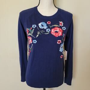 NWT St John's Bay S Embroidered Lightweight Long Sleeve Crew Neck Sweater